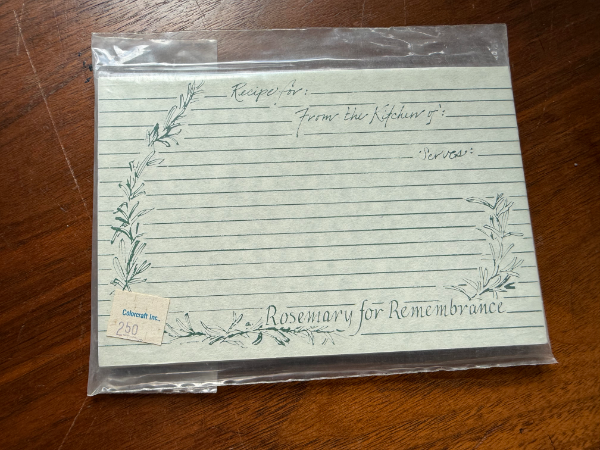 Vintage set of "Rosemary for Remembrance" recipe cards