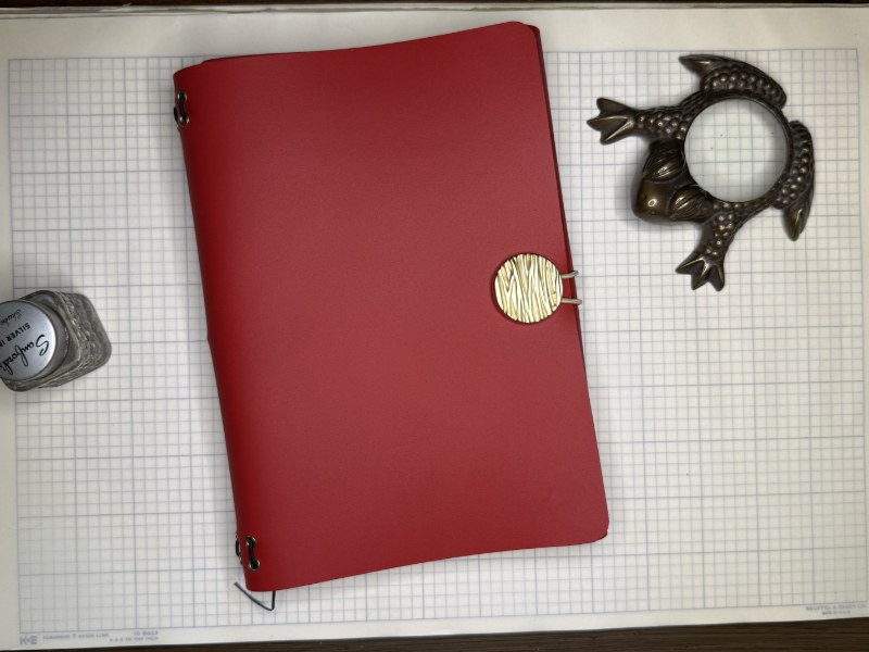 Red Leather Journal Cover with Gold Concho and 2 Inserts